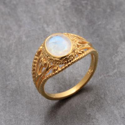 14k Gold Vermeil Moonstone Silver Ring | Akrati Jewels Inc