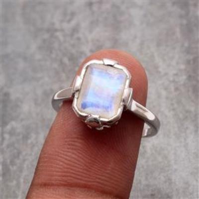 Faceted Moonstone Sterling Silver Ring | Akrati Jewels Inc