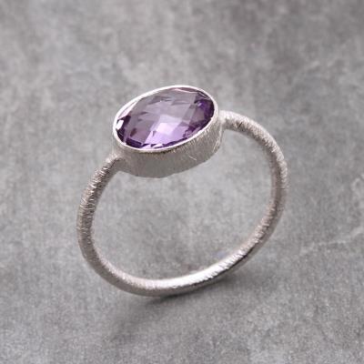 Amethyst Sterling Silver Matt Finish Fine Ring | Akrati Jewels Inc
