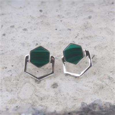 Malachite Gemstone Silver Stud Earring | Akrati Jewels Inc