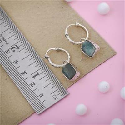 Aquamarine Rough Gemstone Sterling Silver Hoops Earring | Akrati Jewels Inc