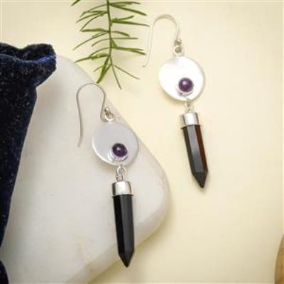 Handcrafted 925 Sterling Silver Black Onyx and Amethyst Earring | Akrati Jewels Inc