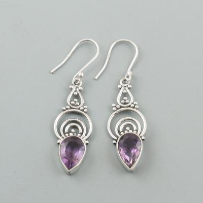 Sterling Silver Amethyst Gemstone Charm Earring | Akrati Jewels Inc