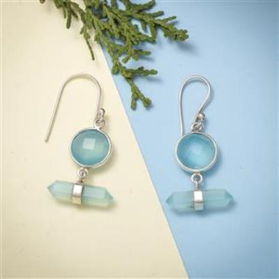Bezel Set Aqua Chalcedony Sterling Silver Earring | Akrati Jewels Inc