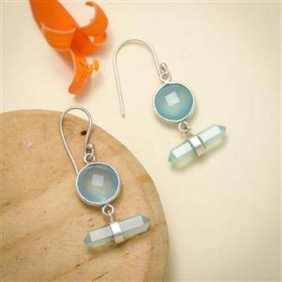 Bezel Set Aqua Chalcedony Sterling Silver Earring | Akrati Jewels Inc
