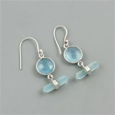 Bezel Set Aqua Chalcedony Sterling Silver Earring | Akrati Jewels Inc