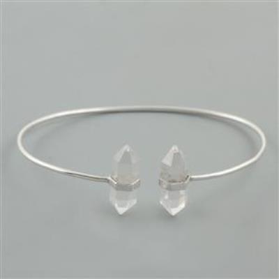 Healing Crystal Quartz Gemstone Sterling Silver Adjustable Bangle | Akrati Jewels Inc