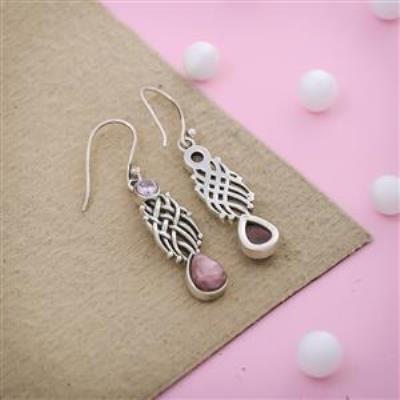 Rhodochrosite & Amethyst Gemstone Sterling Silver Earring Online Gemstone Jewelry | Akrati Jewels Inc