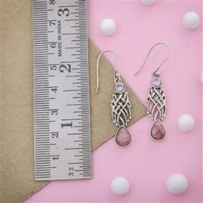 Rhodochrosite & Amethyst Gemstone Sterling Silver Earring Online Gemstone Jewelry | Akrati Jewels Inc