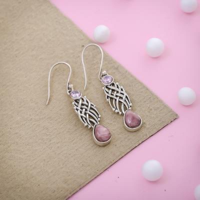 Rhodochrosite & Amethyst Gemstone Sterling Silver Earring Online Gemstone Jewelry | Akrati Jewels Inc