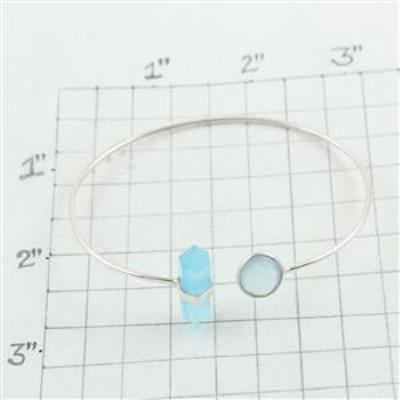 Bezel Set Aqua Chalcedony Sterling Silver Bangle | Akrati Jewels Inc