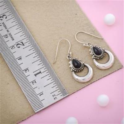 Crescent Moon Sterling Silver Black Onyx Earring | Akrati Jewels Inc