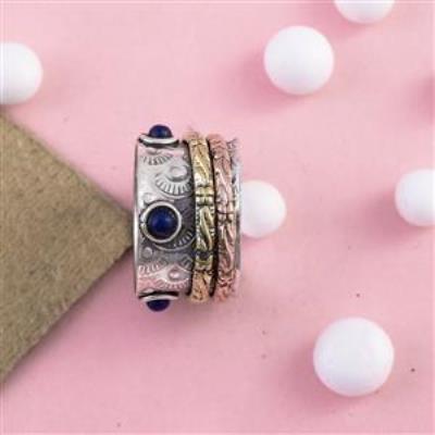 Lapis Lazuli Gemstone 3 Tone Silver Spinner Ring | Akrati Jewels Inc