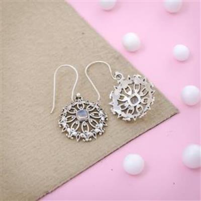 Floral design Moonstone Sterling Silver Earring Handmade Jewelery | Akrati Jewels Inc