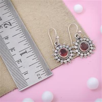 Red Garnet Gemstone Silver Fine Earring | Akrati Jewels Inc