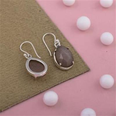 Peach Moonstone Sterling Silver Eternity Earring | Akrati Jewels Inc