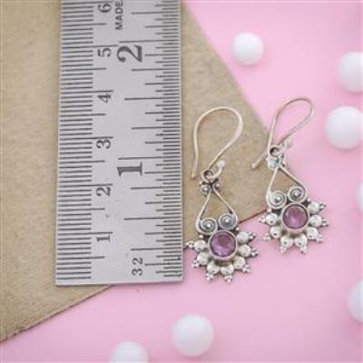 Sun design Amethyst Gemstone Sterling Silver Earring | Akrati Jewels Inc