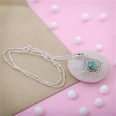 Green Stripped Agate Sterling Silver Pendant Jewelry | Akrati Jewels Inc