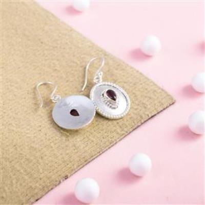 Red Garnet Gemstone Sterling Silver Matte Finish Earring | Akrati Jewels Inc