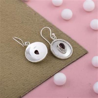 Red Garnet Gemstone Sterling Silver Matte Finish Earring | Akrati Jewels Inc