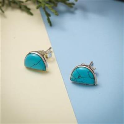 Half Moon Turquoise Silver Stud Earring Jewelery | Akrati Jewels Inc
