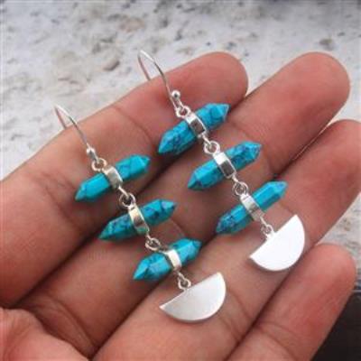 Unique Handmade Jewelry Turquoise Pencil Quartz Earring | Akrati Jewels Inc