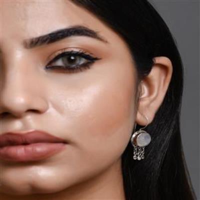 Natural Moonstone checker gemstone oxidized sterling silver dangle earrings | Akrati Jewels Inc