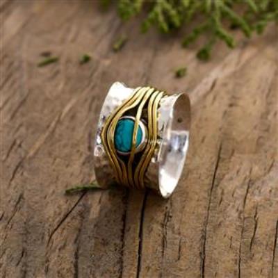 Sterling Silver Handmade Ring With Brass Wire Work | Akrati Jewels Inc