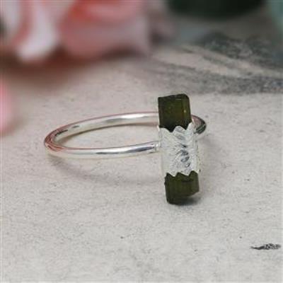 925 sterling silver raw pencil green tourmaline dainty minimalist ring  | Akrati Jewels Inc