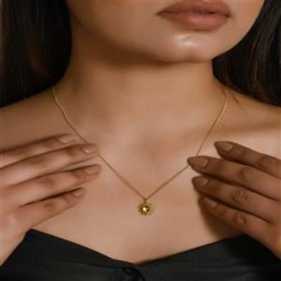 18K gold plated 925 sterling silver ring studded with natural citrine pendant with chain | Akrati Jewels Inc