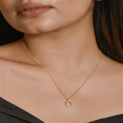 18K gold plated 925 sterling silver ring studded with natural citrine pendant with chain | Akrati Jewels Inc