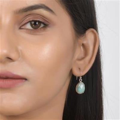 Amazonite Dangle Wire Earring Sterling Silver Jewelry  | Akrati Jewels Inc