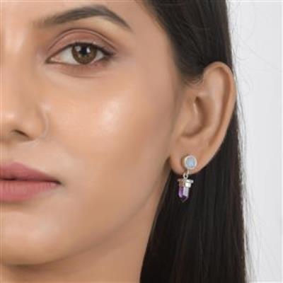 Moonstone & Amethyst Pencil Earring Sterling Silver Wholesale Jewelry | Akrati Jewels Inc