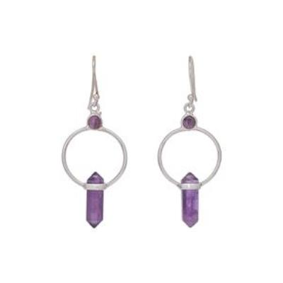 Amethyst Pencil Cut Earrings Dangle Wire Sterling Silver Jewelry | Akrati Jewels Inc