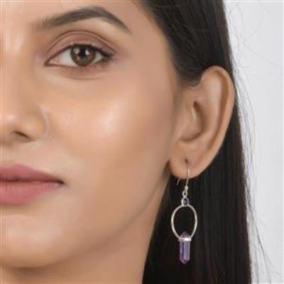 Amethyst Pencil Cut Earrings Dangle Wire Sterling Silver Jewelry | Akrati Jewels Inc
