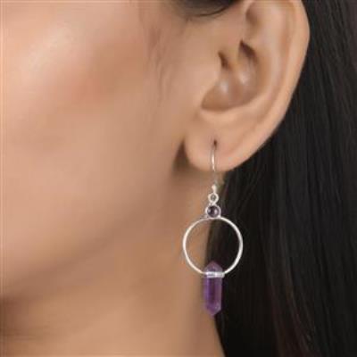 Amethyst Pencil Cut Earrings Dangle Wire Sterling Silver Jewelry | Akrati Jewels Inc