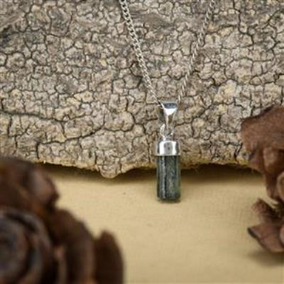 Green Tourmaline Rough Pencil Sterling Silver Pendant  | Akrati Jewels Inc