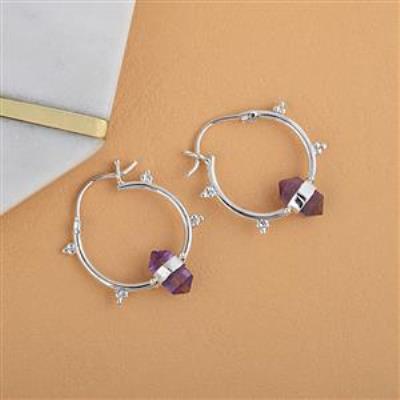 Amethyst Hoop Earring In 925 Sterling Silver | Akrati Jewels Inc