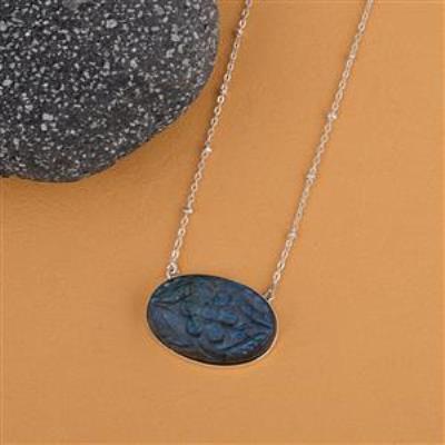 Handmade Flower Carving Natural Oval Shape Labradorite Sterling Silver Pendant Necklace   | Akrati Jewels Inc