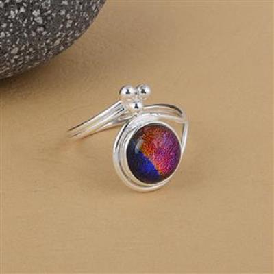 Dichroic glass Adjustable Ring in sterling silver | Akrati Jewels Inc