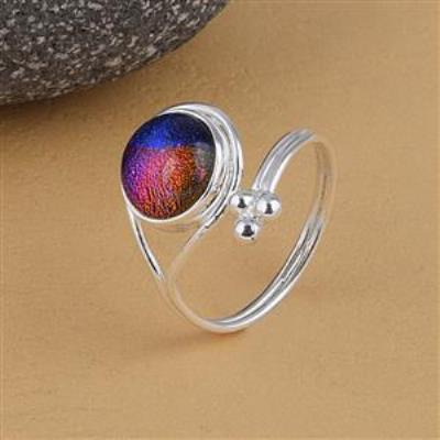 Dichroic glass Adjustable Ring in sterling silver | Akrati Jewels Inc