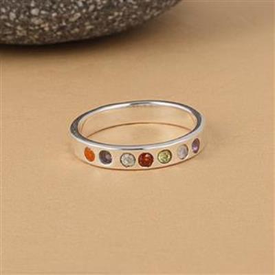 Chakra Multi-Stone ring in 925 Sterling Silver | Akrati Jewels Inc