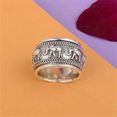 Elephant Design Solid 925 Sterling Silver Handmade Spinner Ring  | Akrati Jewels Inc