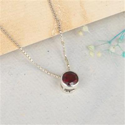 5mm Round Cut Natural Garnet 925 Sterling Silver Pendant Necklace  | Akrati Jewels Inc