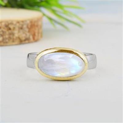 Moonstone Ring with brass plating in 925 sterling silver | Akrati Jewels Inc