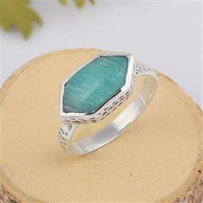 Amazonite Gemstone Ring Handmade 925 Sterling Silver | Akrati Jewels Inc