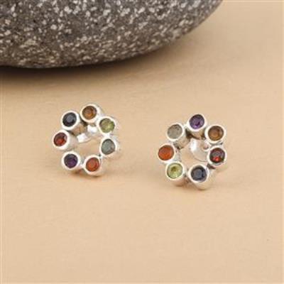 Multi Gemstone Floral Design Chakra Stud Earrings | Akrati Jewels Inc