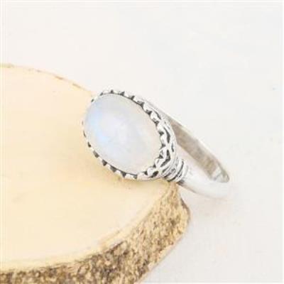 Oval Cab Natural Rainbow Moonstone 925 Sterling Silver Ring | Akrati Jewels Inc