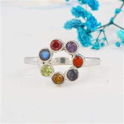 Multi Gemstone Sterling Silver Handcrafted Stud Rings | Akrati Jewels Inc