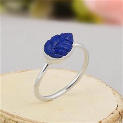 Handmade Carving Natural Lapis Lazuli Gemstone Sterling Silver Stackable Ring | Akrati Jewels Inc